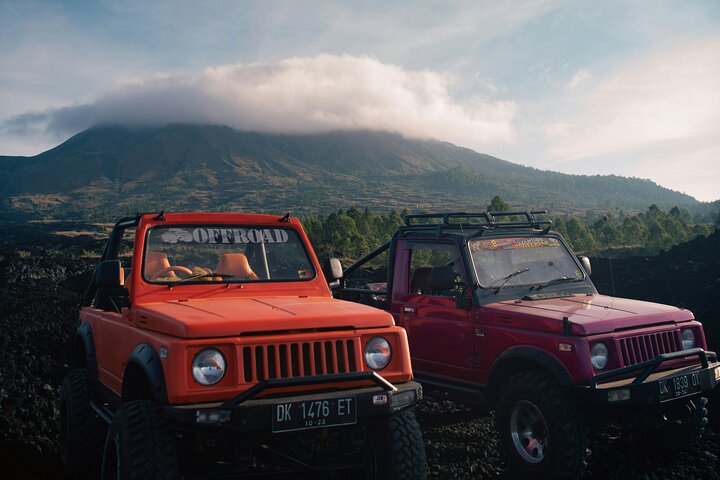 Black lava field landscape at the foot of Mount Batur